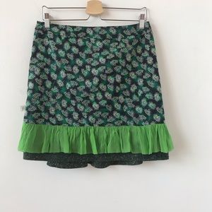 Elie Tahari green wool floral and ruffle skirt